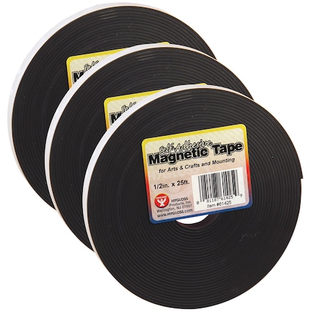 Hygloss Products Magnetic Strips, 0.5" x 300" Per Roll, PK3 61425